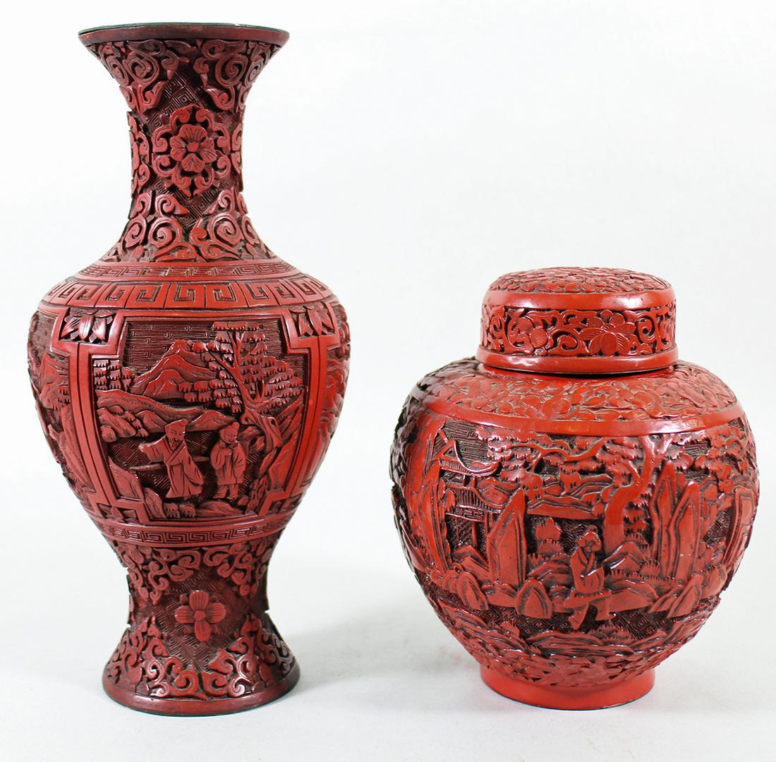 CINNABAR GINGER JAR & VASE (1 of 3)