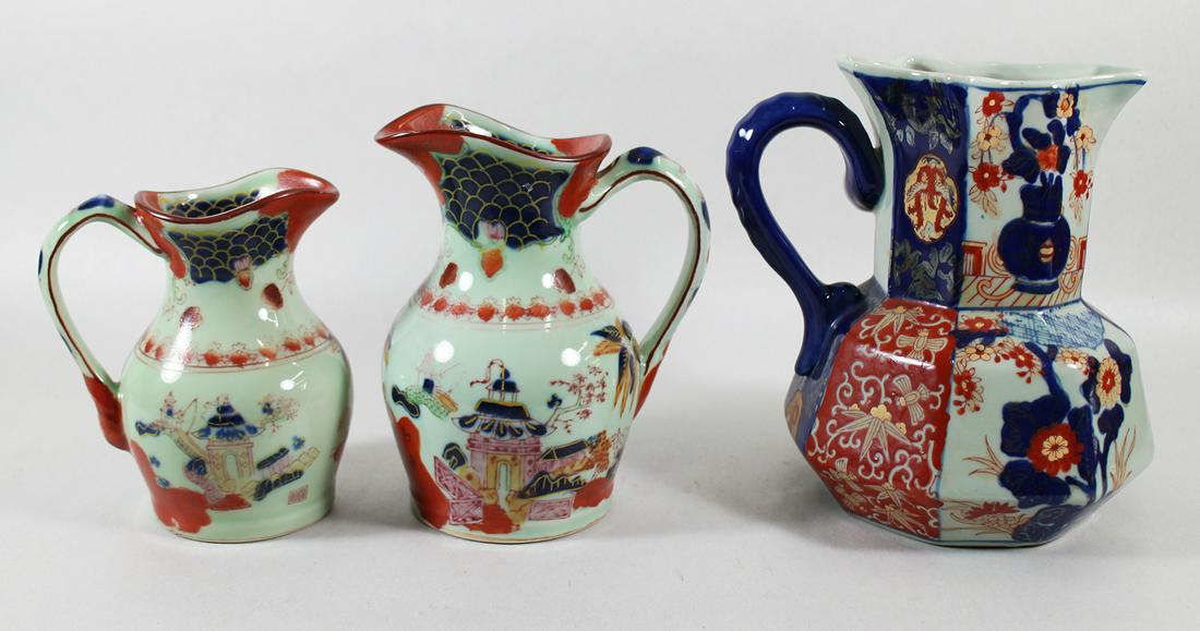 (3) IRONSTONE IMARI PITCHERS (1 of 3)