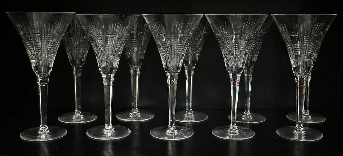 (10) WATERFORD CRYSTAL DUNGARVAN WATER GLASSES: Set of (10) Waterford Crystal Dungarvan pattern water (or wine) glasses. 8.25" tall.