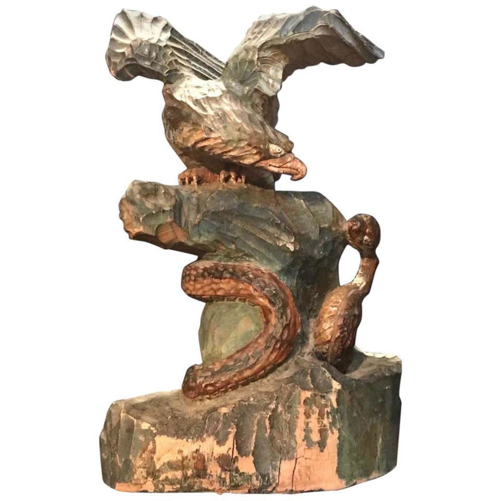 AMERICANA FOLK ART CARVED EAGLE & RATTLESNAKE (1 of 9)