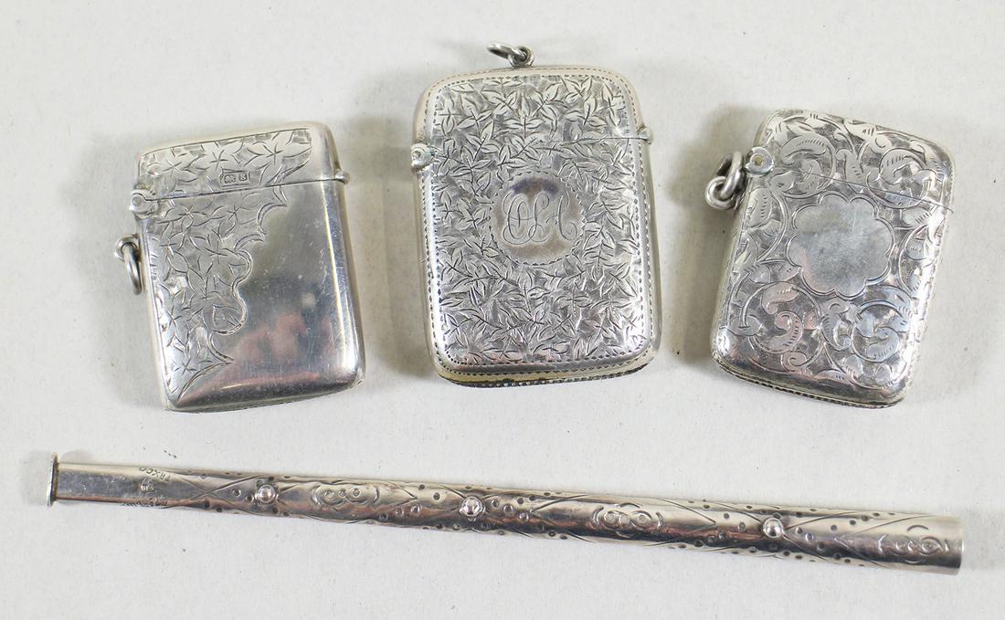 STERLING SILVER MATCH VESTAS & CIGARETTE HOLDER (1 of 3)