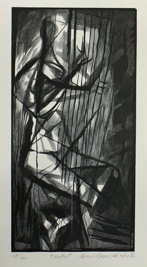 BERNARD BRUSSEL-SMITH HARPIST ENGRAVING (1 of 2)