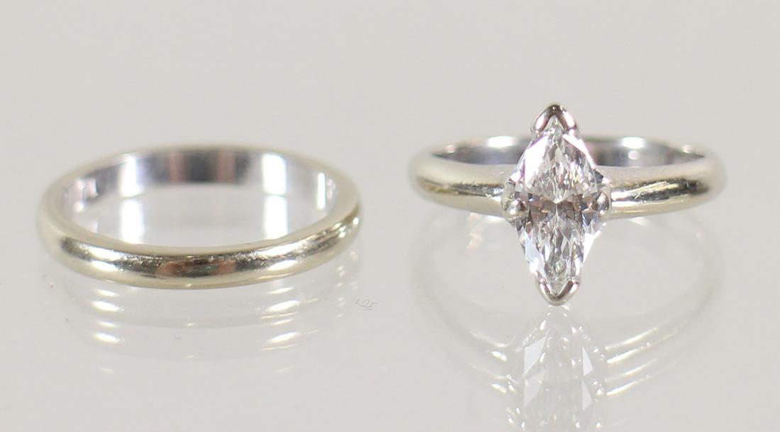 14K MARQUISE DIAMOND SOLITARE RING & WEDDING BAND (1 of 3)