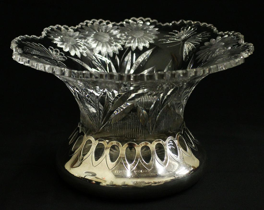 SILVER OVERLAY CUT GLASS VASE W/ BUTTERFLIES (1 of 5)