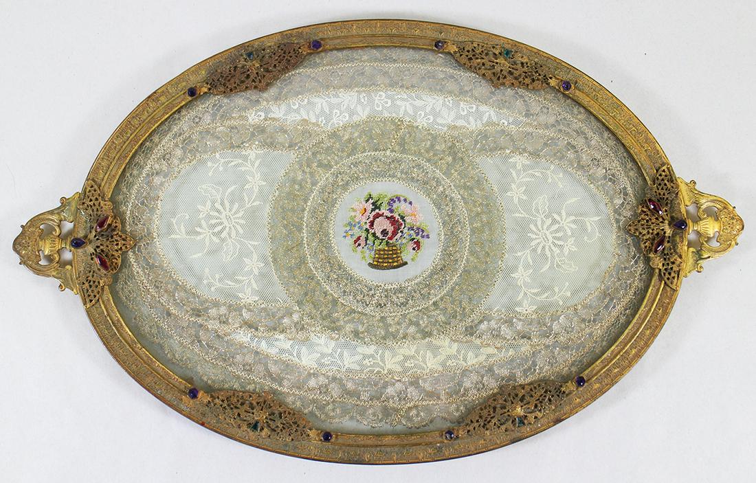 ART DECO SILVERCRAFT GILT JEWELED VANITY TRAY (1 of 4)