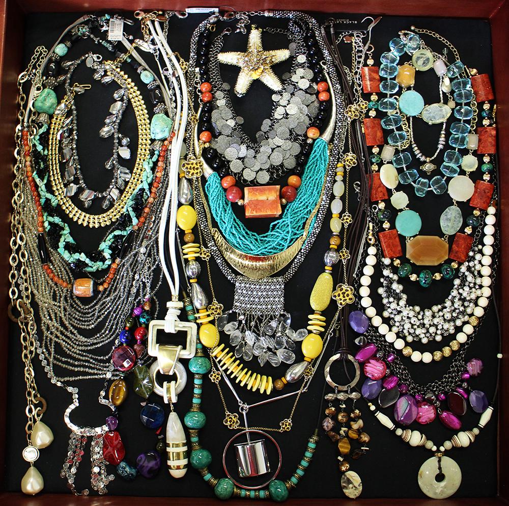 DESIGNER COSTUME JEWELRY NECKLACES: Large collection of costume necklaces from Chicos, Black House White Market, Maya, Napier, Monet and more.