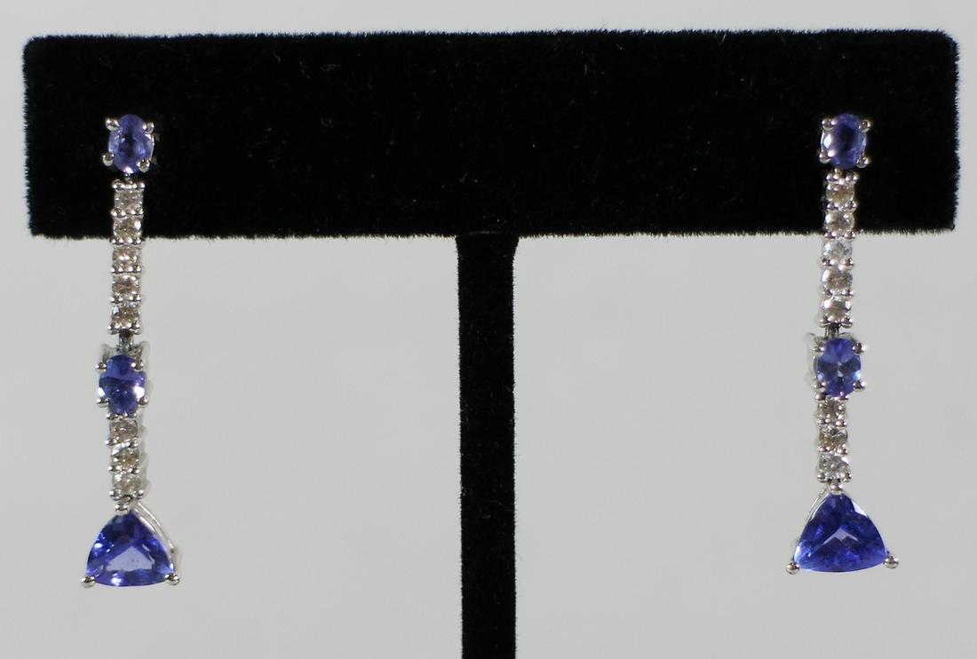 14K WHITE GOLD TANZANITE & DIAMOND DANGLE EARRINGS (1 of 3)