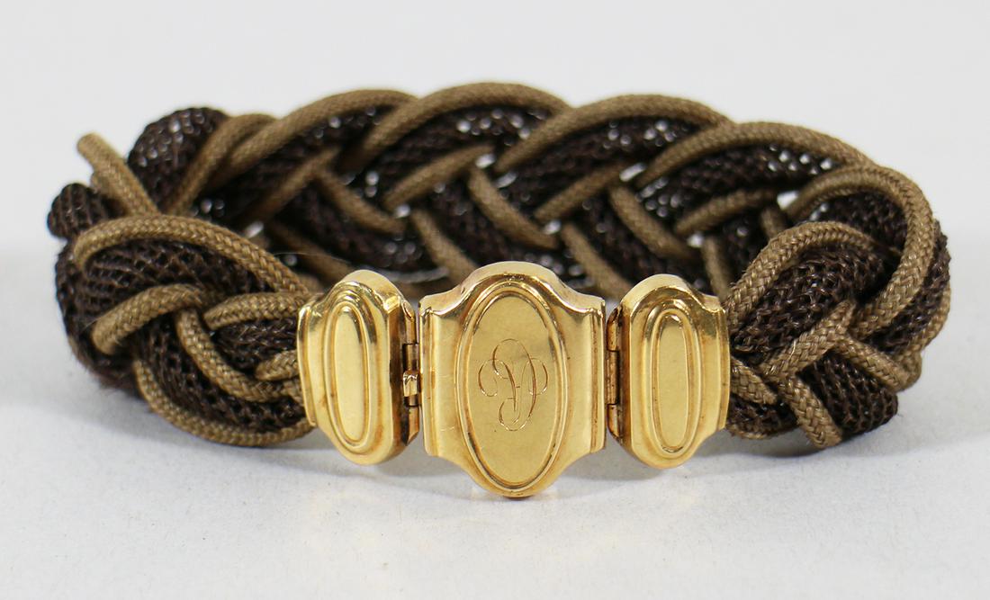 18K GOLD VICTORIAN MOURNING HAIR BRACELET (1 of 4)