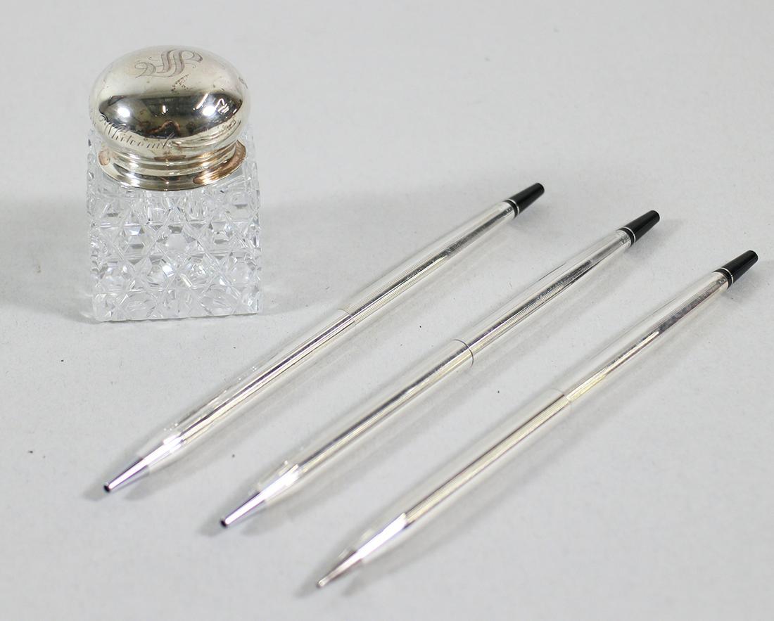 STERLING SILVER CROSS PENS, PENCIL, & INKWELL (1 of 3)
