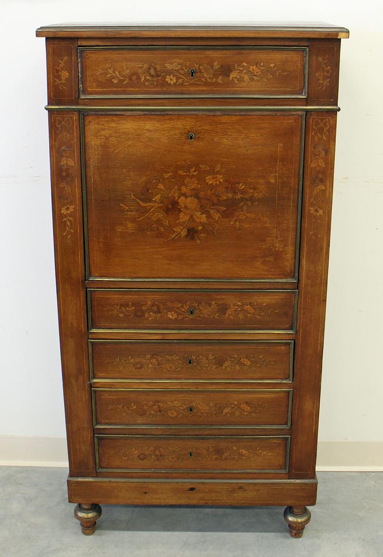 FRENCH INLAID WOOD DROP FRONT SECRETARY (1 of 6)