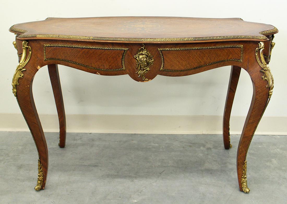 FRENCH INLAID MARQUETRY TABLE WITH BRONZE MOUNTS (1 of 3)