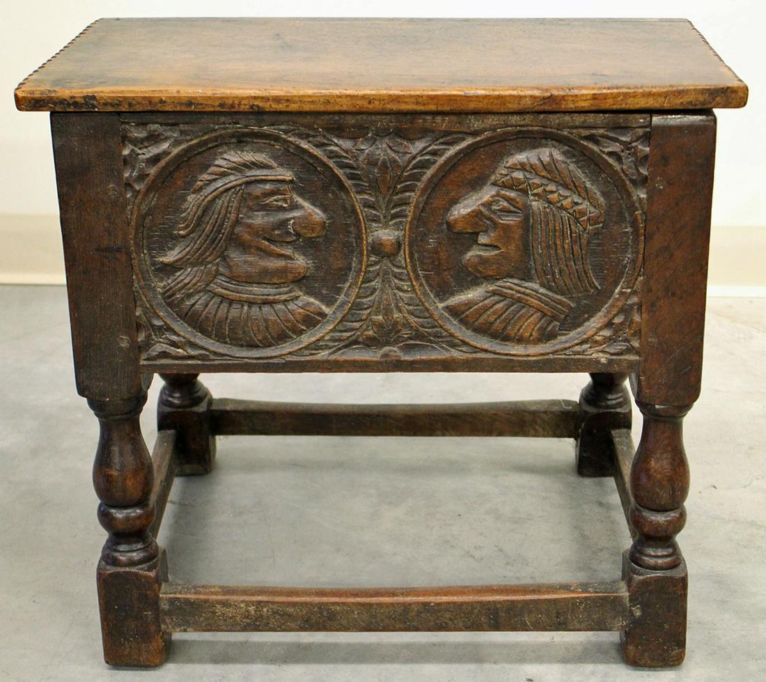 JACOBEAN STYLE WOOD PORTRAIT CHEST (1 of 3)