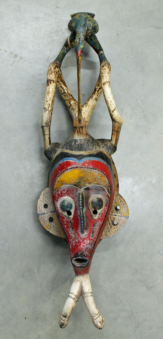 AFRICAN TRIBAL HORNED CEREMONIAL MASK (1 of 3)