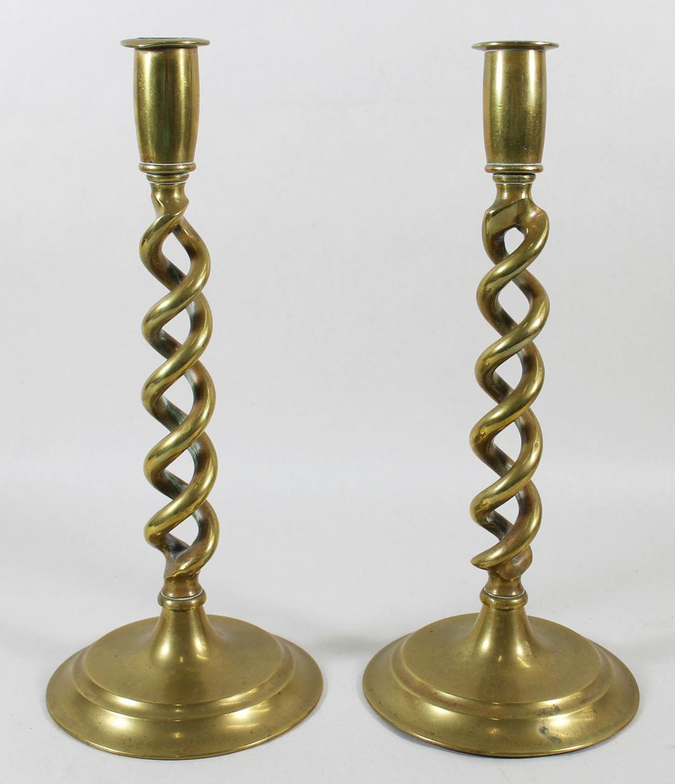 PAIR OF ANTIQUE BRASS BARLEY TWIST CANDLESTICKS (1 of 2)