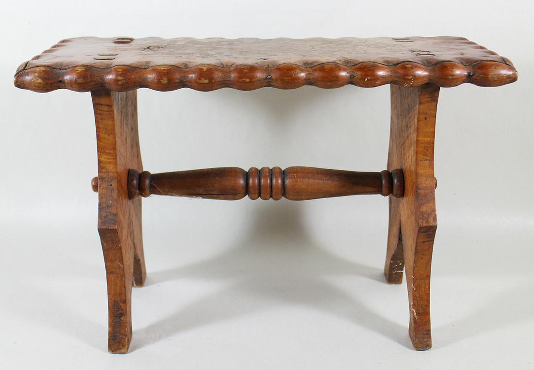 ANTIQUE CURLY MAPLE FOOTSTOOL (1 of 2)
