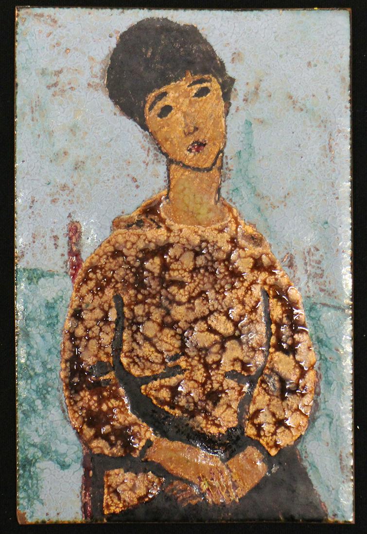 MARIO MARE ENAMEL ON COPPER PORTRAIT PLAQUE (1 of 2)