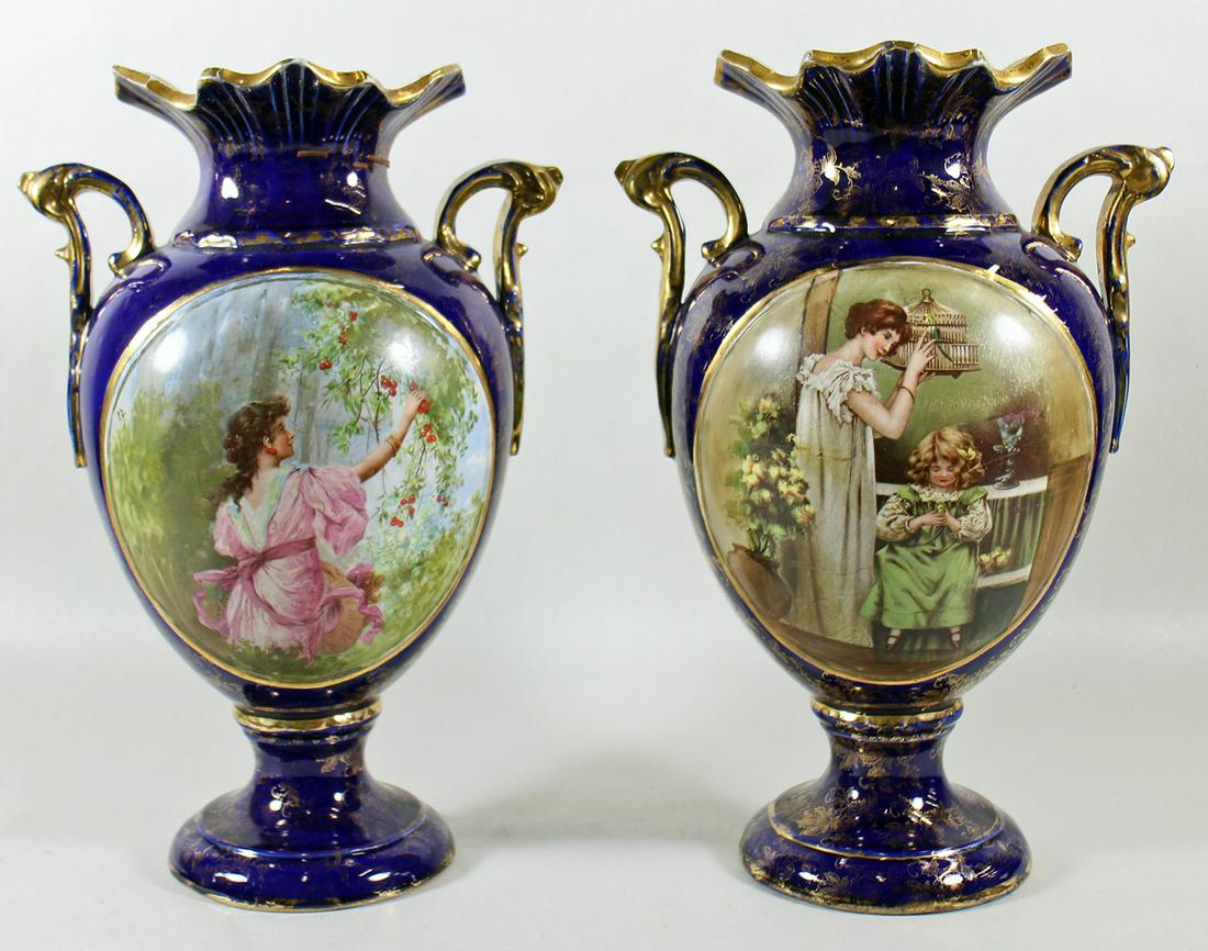 (2) SEVRES STYLE HANDLED URNS (1 of 5)