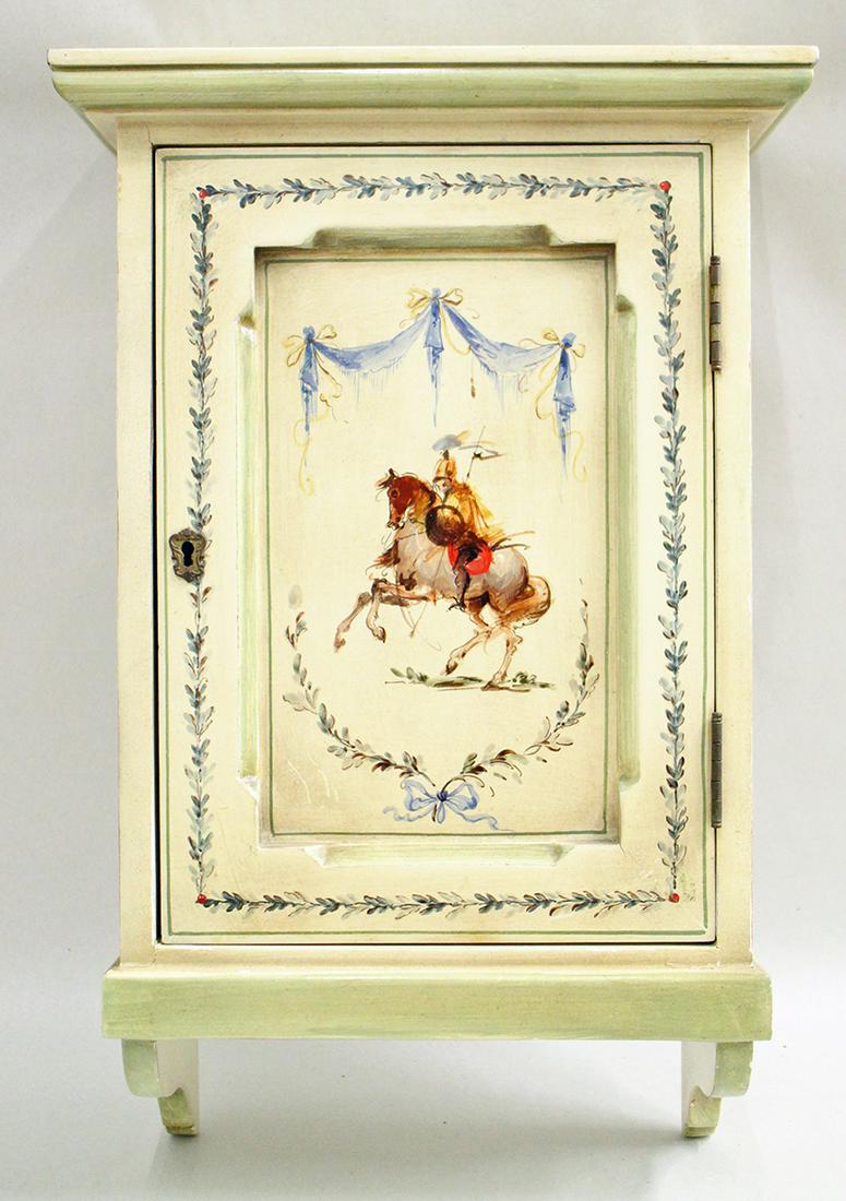 HAND PAINTED WALL CURIO: Hand painted wall curio cabinet. Measures 19.5" long 12" wide.
