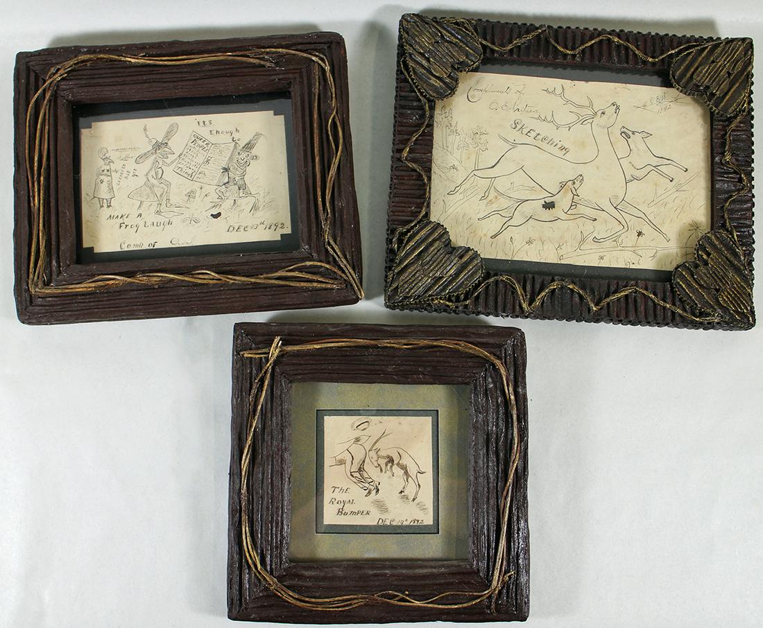 (3) 19TH CENTURY FOLK ART SKETCHES (1 of 4)