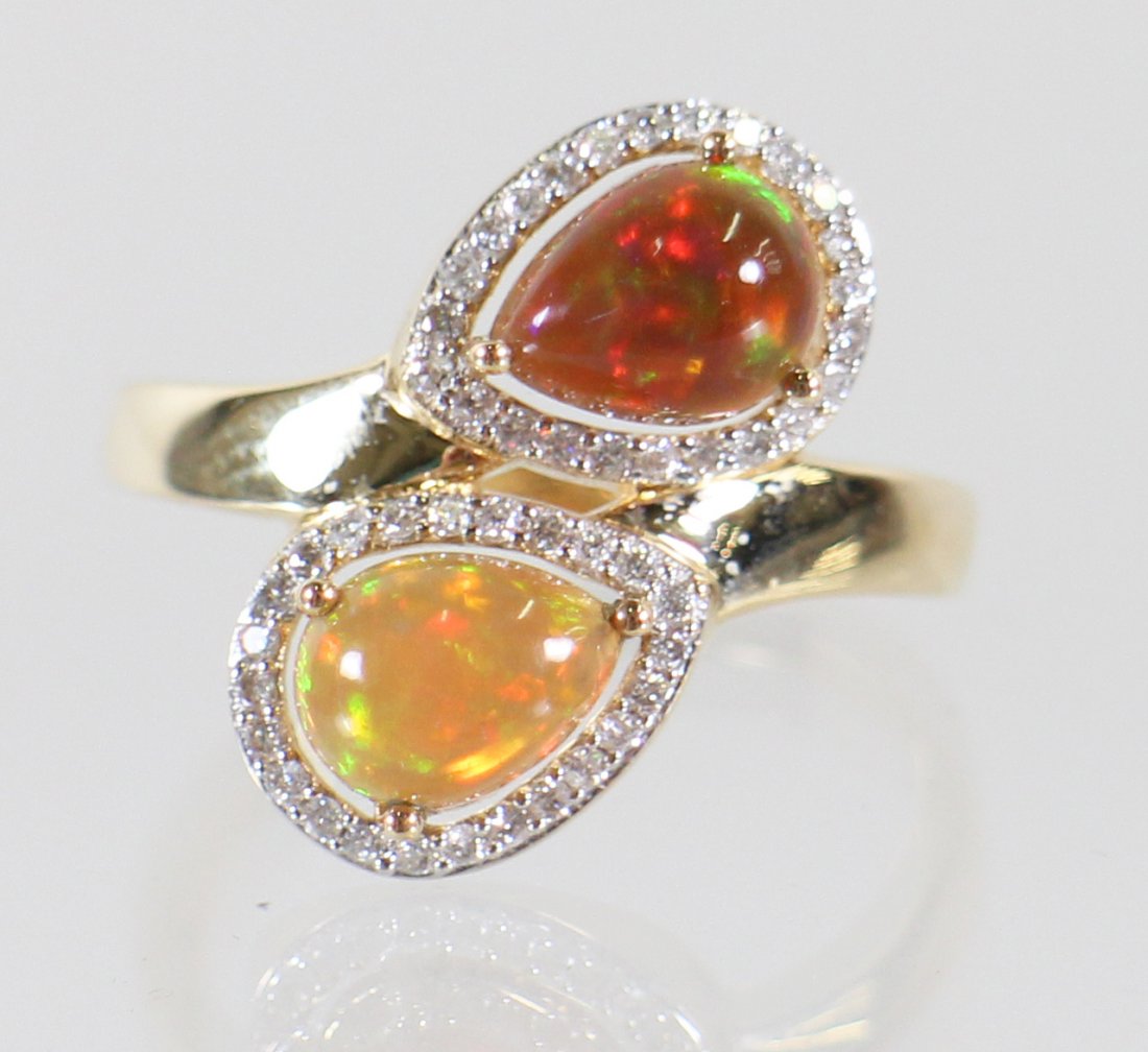 14K MEXICAN FIRE OPAL & DIAMOND RING (1 of 3)