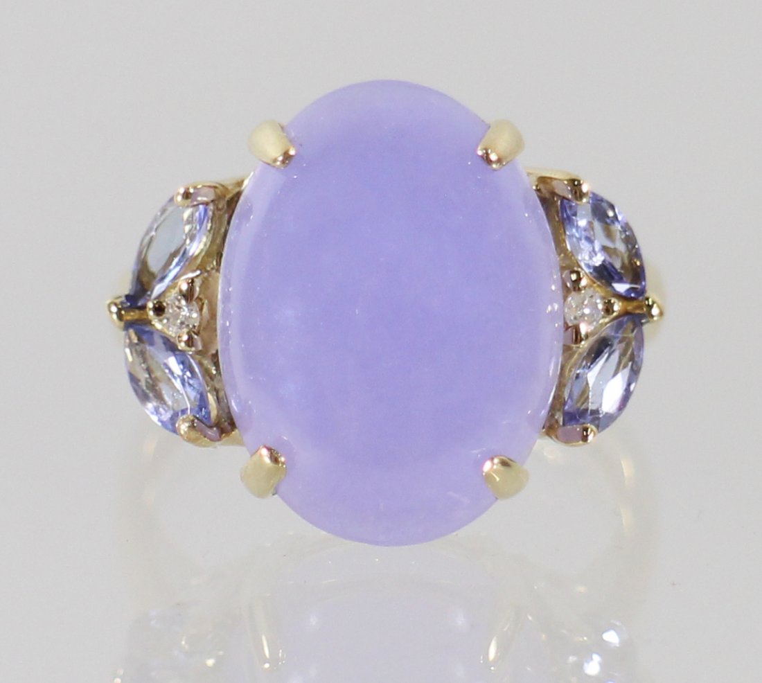 14K LAVENDER JADE, TANZANITE, & DIAMOND RING (1 of 3)