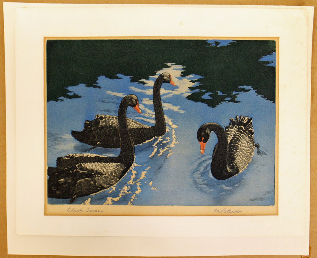 MAURICE BEBB BLACK SWANS AQUATINT (1 of 2)