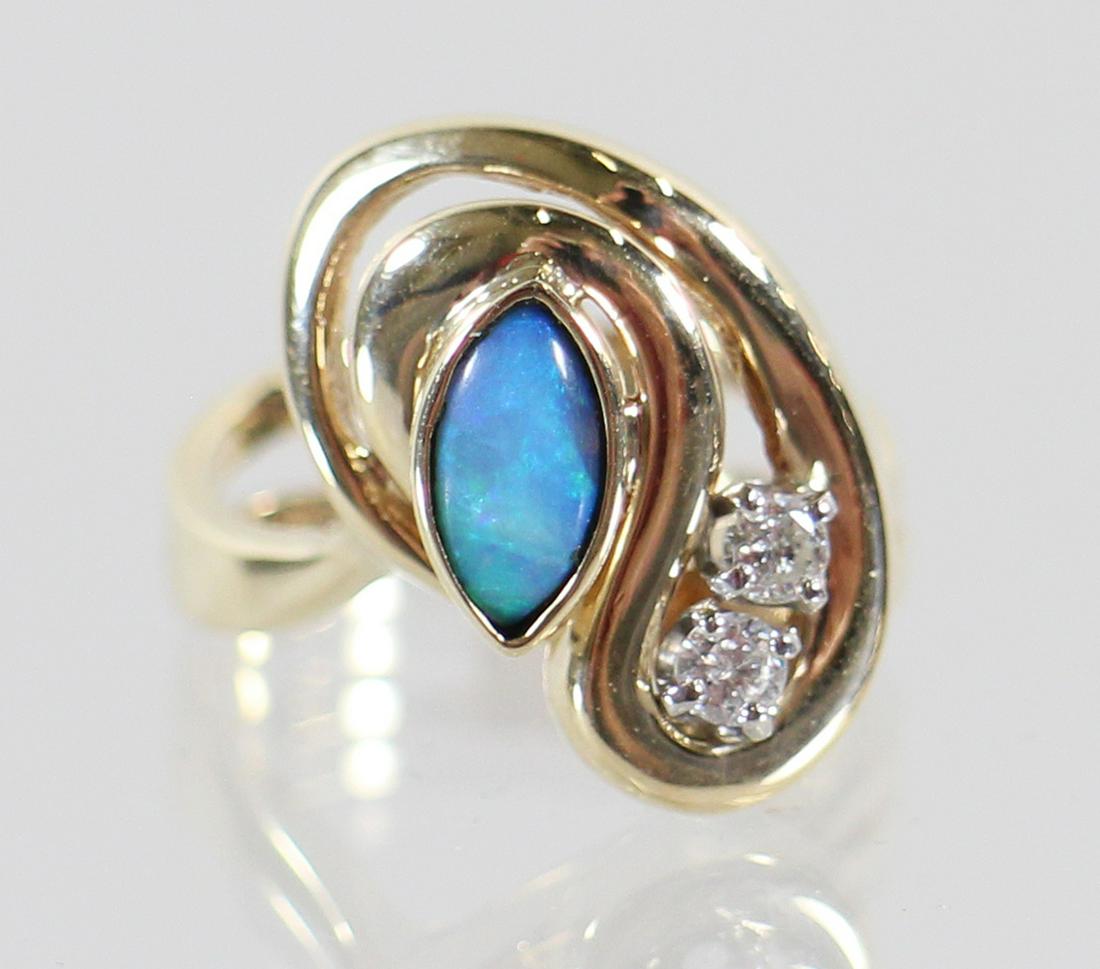 14K MODERNIST OPAL & DIAMOND RING (1 of 3)