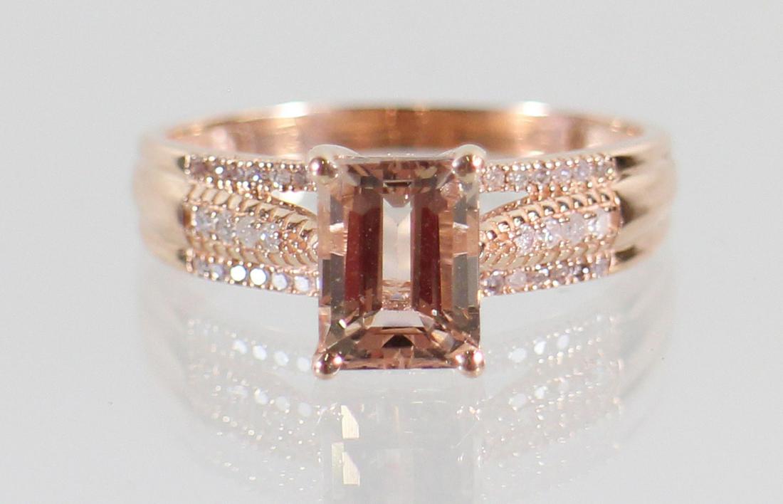 14K ROSE GOLD MORGANITE & DIAMOND RING (1 of 3)
