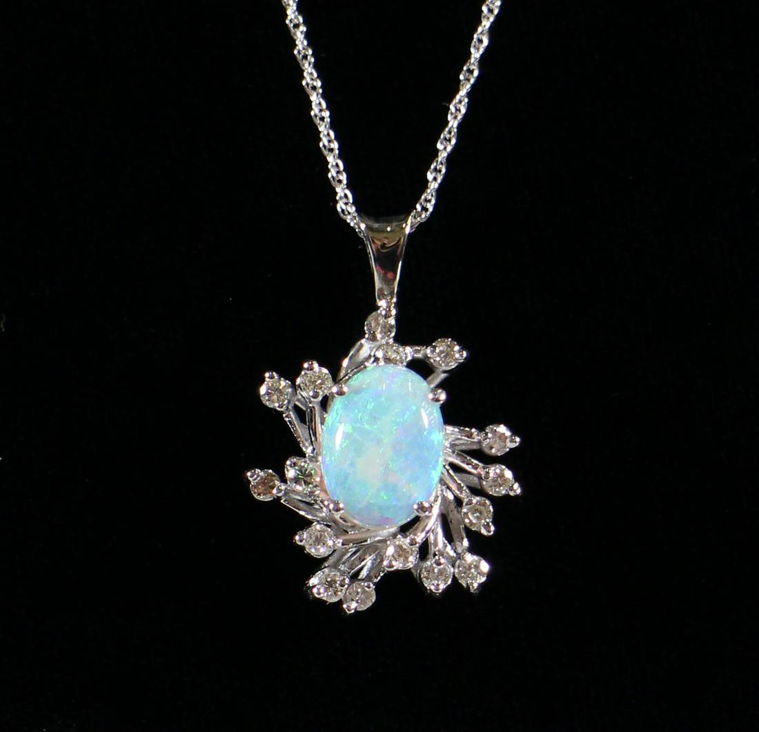 14K WHITE GOLD OPAL & DIAMOND PENDANT NECKLACE (1 of 3)