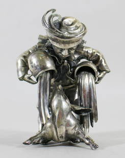 MARIO BUCCELLATI 800 SILVER FIGURE: Mario Buccellati Italian 800 silver figurine of a man with pig pouring two pots of water. Signed on bottom. Measures 4 3/8" tall, weighs 6.9 OZT.