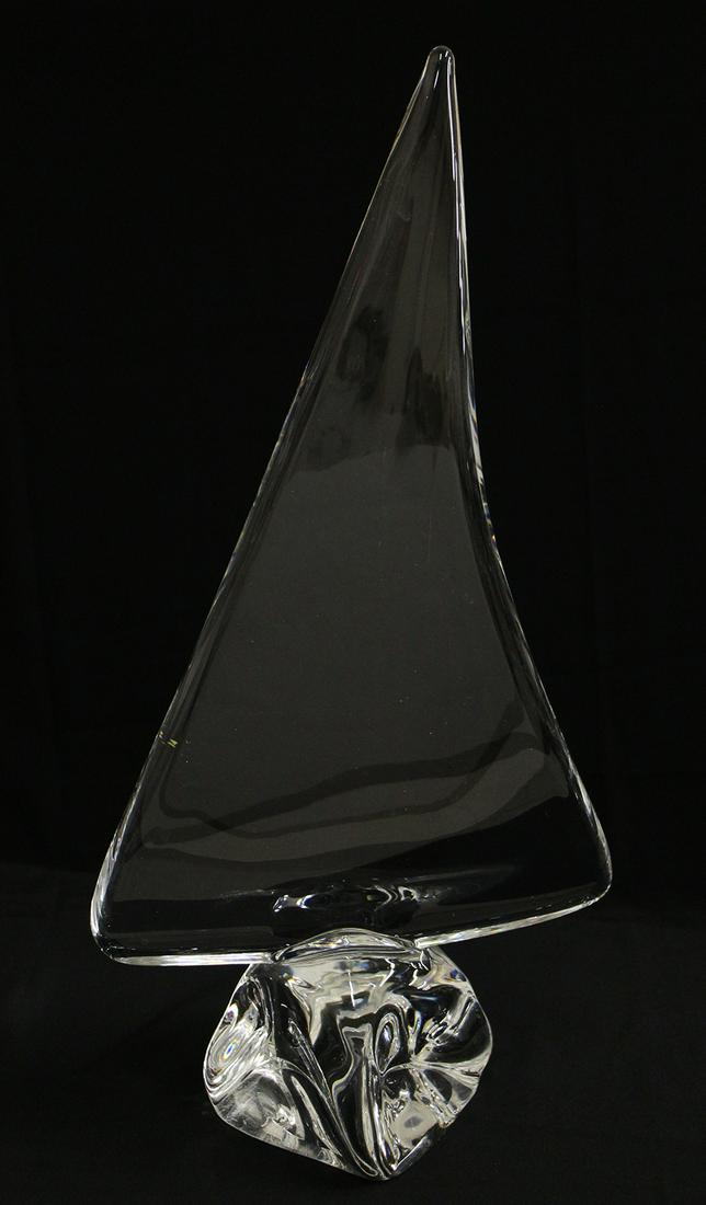 DAUM FRANCE CRYSTAL SAILBOAT: Daum France crystal sailboat sculpture. 16.75" tall.