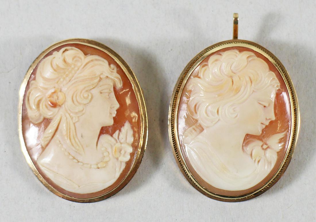 (2) 14K YELLOW GOLD CAMEO BROOCHES (1 of 3)