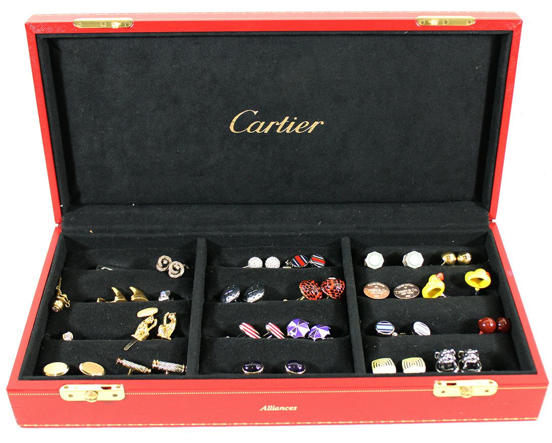DESIGNER CUFFLINK COLLECTION & CARTIER JEWELRY BOX (1 of 6)