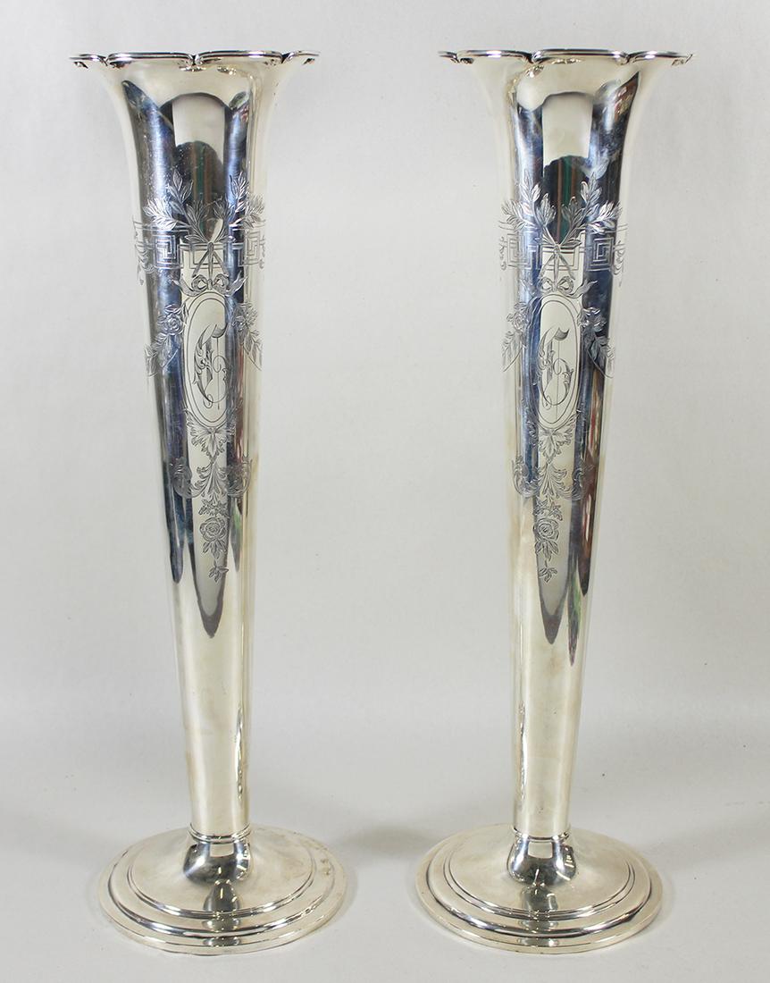(2) 1918 FRANK SMITH STERLING TRUMPET VASES (1 of 4)