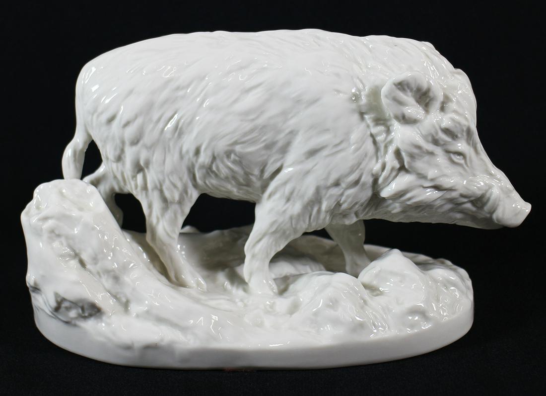 NYMPHENBURG BLANC DE CHINE GERMAN HOG: A Nymphenburg wild boar figurine. 8" x 5"