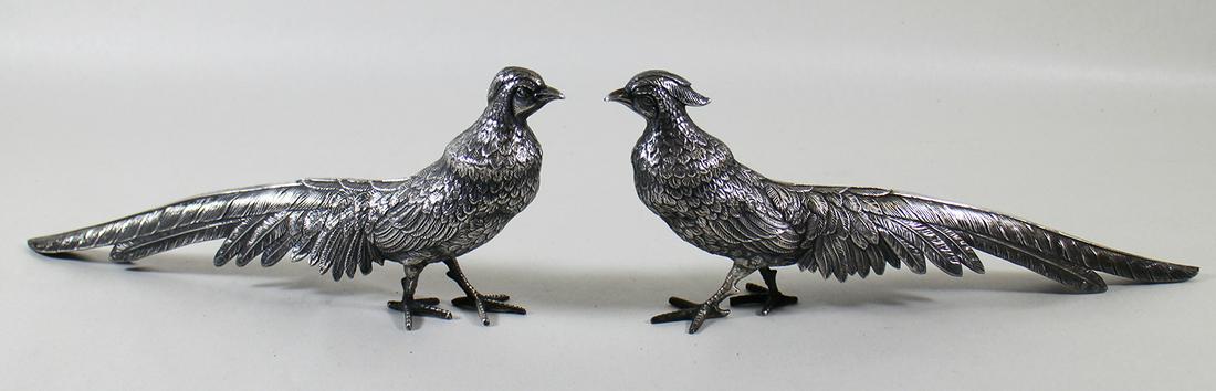 PAIR OF .915 SPANISH SILVER PHEASANTS (1 of 5)