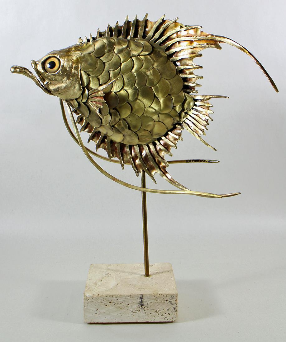 SIGNED METAL FISH SCULPTURE (1 of 3)