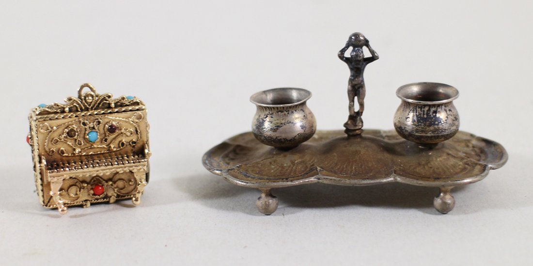 MUSIC BOX PENDANT & MINIATURE SILVER FIGURE (1 of 2)