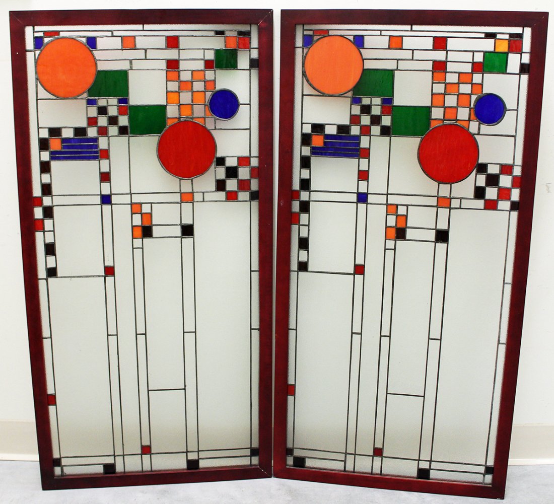 (2) FRANK LLOYD WRIGHT STYLE WINDOW PANELS (1 of 3)