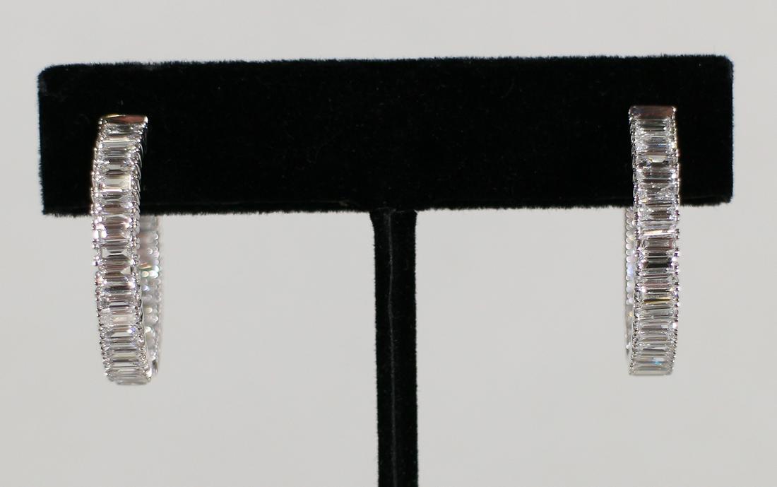 14K WHITE GOLD BAGUETTE DIAMOND HOOP EARRINGS (1 of 4)