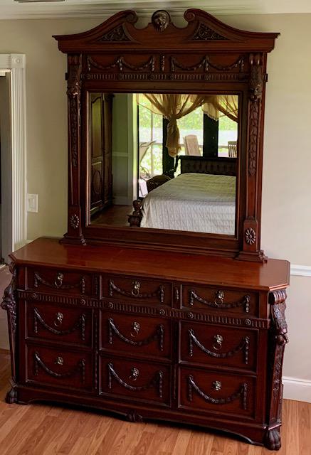 CARVED MAHOGANY LION HEAD DRESSER WITH MIRROR (1 of 4)