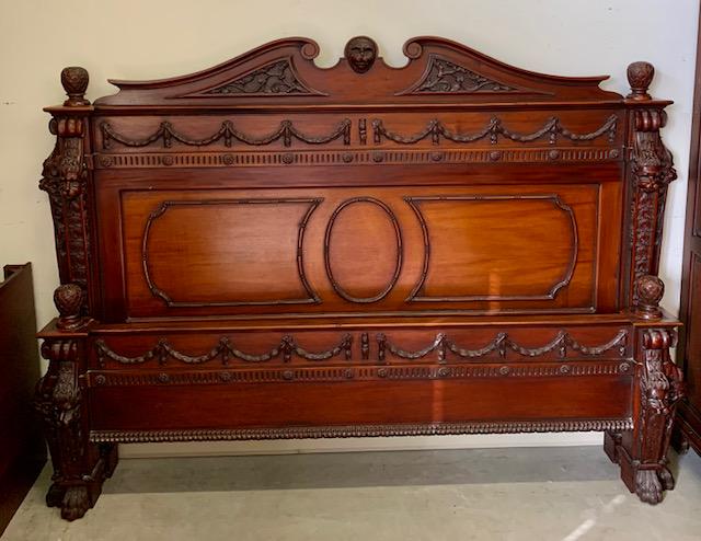 CARVED MAHOGANY KING HEADBOARD & FOOTBOARD (1 of 5)