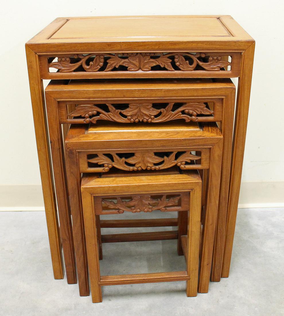 CHINESE RETICULATED WOOD NESTING TABLES (1 of 2)