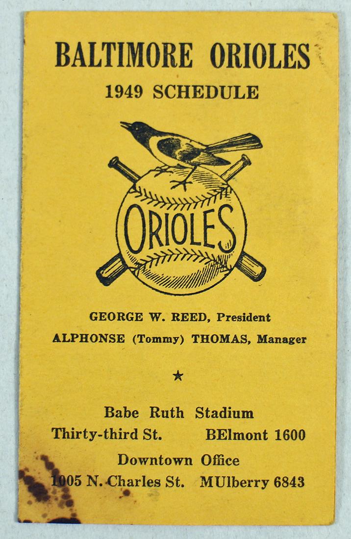 1949 BALTIMORE ORIOLES POCKET SCHEDULE (1 of 3)