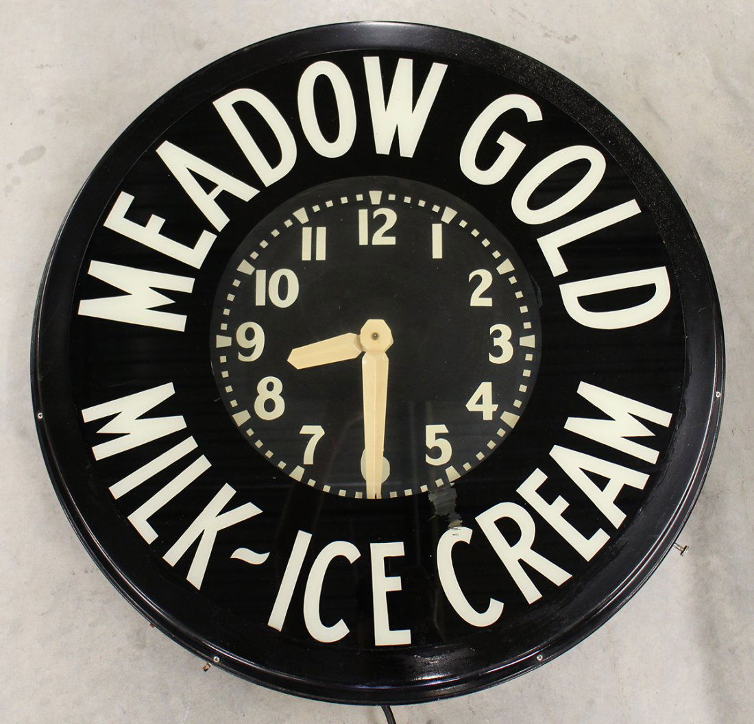 MEADOW GOLD MILK ICE CREAM ADVERTISING CLOCK (1 of 3)