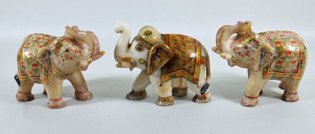(3) CARVED STONE ELEPHANTS (1 of 2)