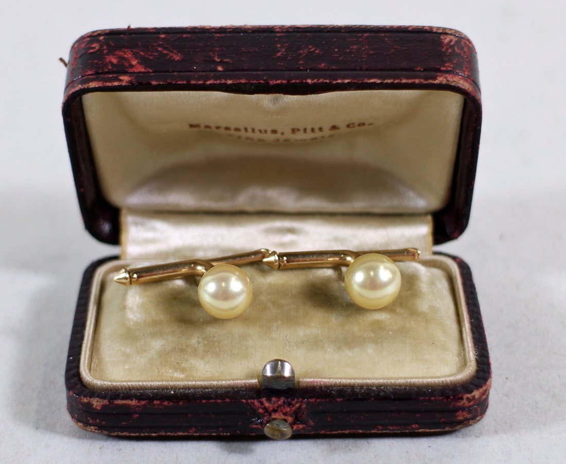 ANTIQUE 14K PEARL CUFFLINKS W/ BOX (1 of 2)