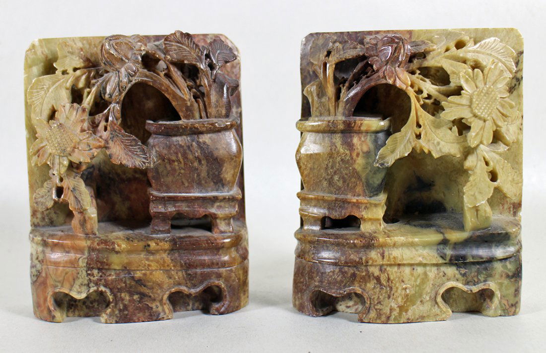 (2) CHINESE SOAPSTONE BOOKEND CARVINGS (1 of 2)