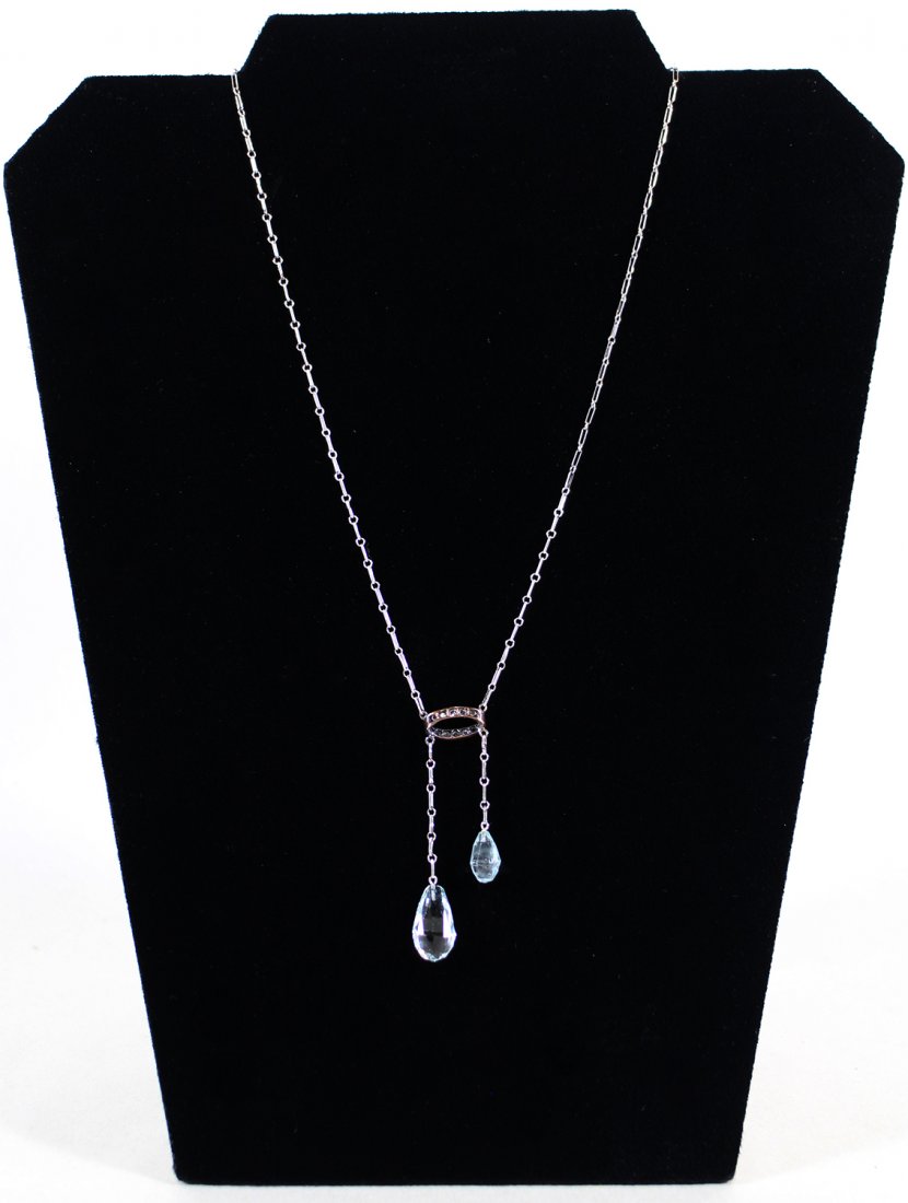 VICTORIAN 14K MINE CUT DIAMOND & AQUAMARINE NECKLACE (1 of 2)
