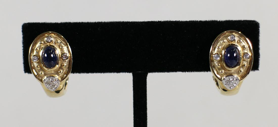 14K CABOCHON SAPPHIRE & DIAMOND EARRINGS (1 of 3)